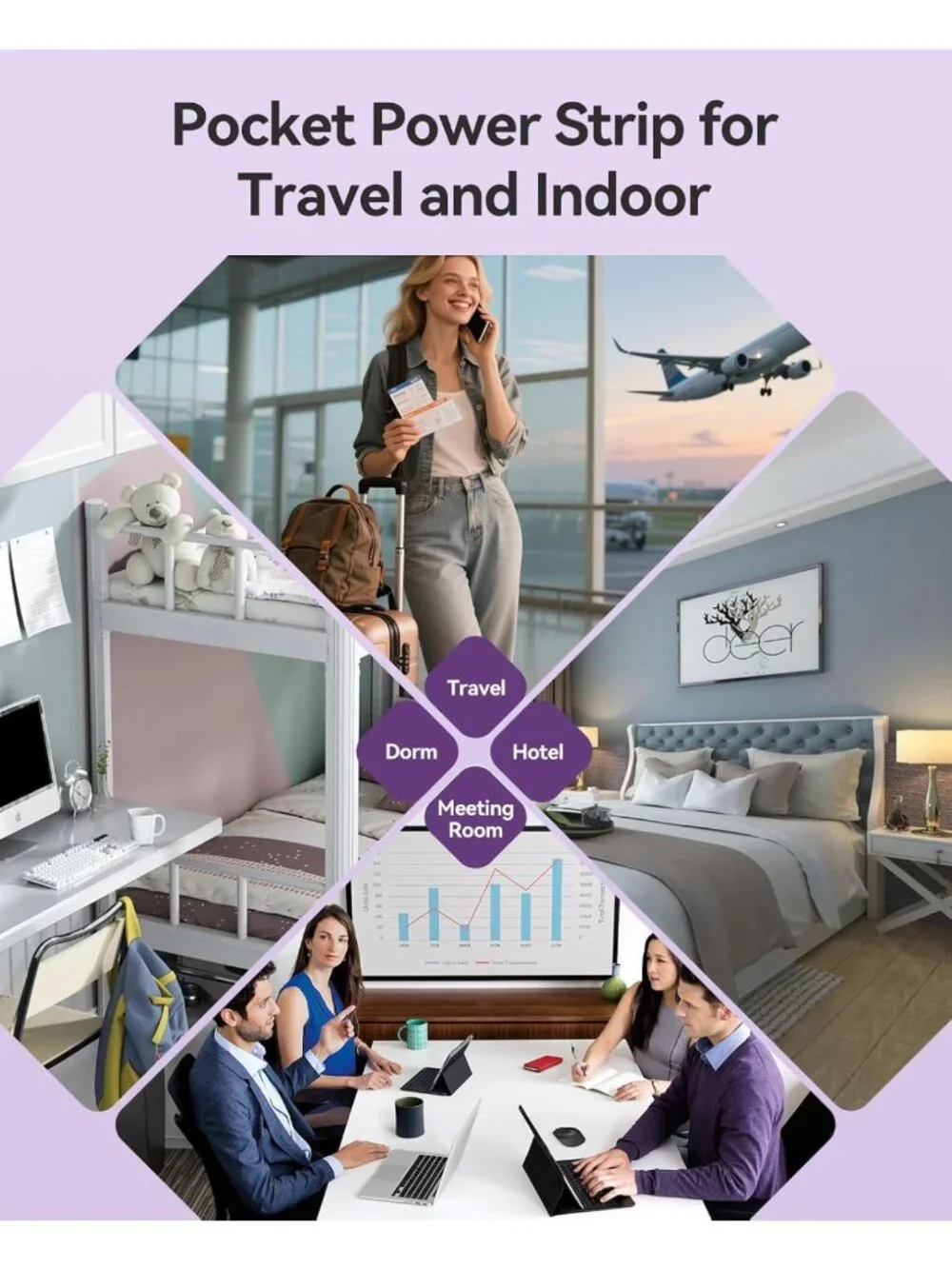Travel Power Strip, 5-in-1 Extension Cord, Cruise Approved, Compact & Portable